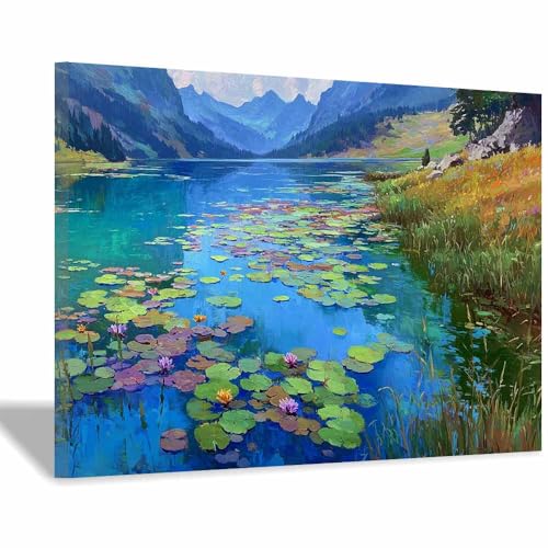DunPei Pastorales Leinwand Bilder, Blumen Wandbilder Wohnzimmer Kunstdruck, Schlafzimmer Gemälde Desktop Badezimmer Büro Zimmer Esszimmer(Blau17)-50x70cm Gerahmt von DunPei