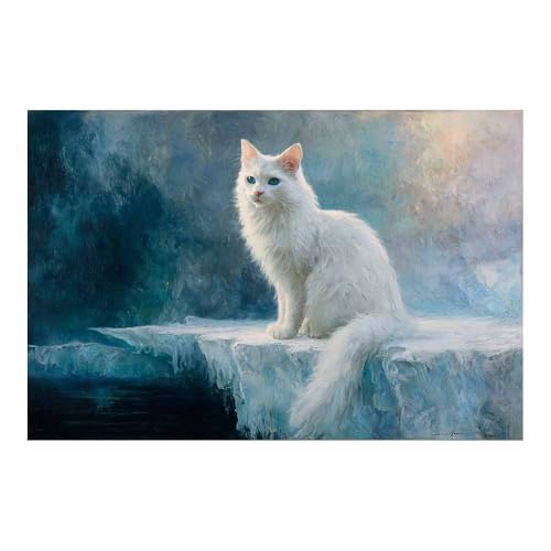 DunPei Wandkunst auf Leinwand mit Tiermotiv Bequeme Katze Poster an der Wand sind auch ideale Geschenke für Familie Paare(Weiß128)-30x45cm Ungerahmt von DunPei