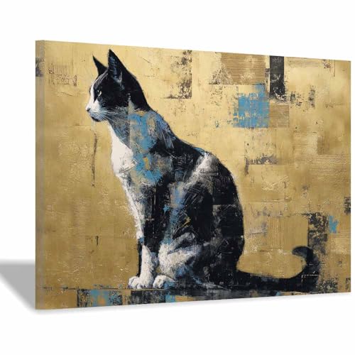 DunPei Wandkunst auf Leinwand mit Tiermotiv Die weiche Katze Poster an der Wand sind auch ideale Geschenke für Familie Paare(Braun100)-60x90cm Gerahmt von DunPei