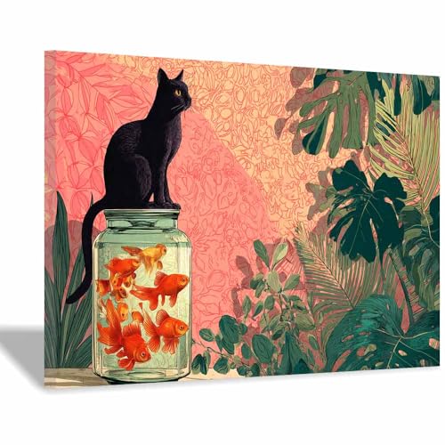 DunPei Wandkunst auf Leinwand mit Tiermotiv Die weiche Katze Poster an der Wand sind auch ideale Geschenke für Familie Paare(Rosa23)-70x100cm Gerahmt von DunPei