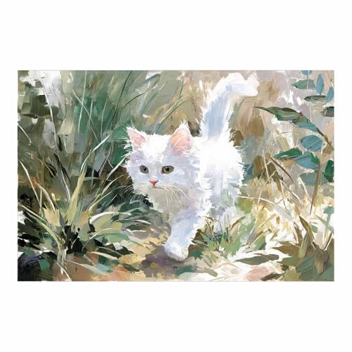 DunPei Wandkunst auf Leinwand mit Tiermotiv Eine intime Katze Poster an der Wand sind auch ideale Geschenke für Familie Paare(Weiß86)-70x100cm Ungerahmt von DunPei