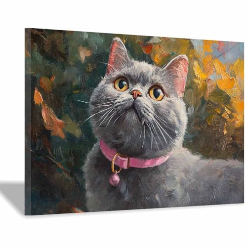 DunPei Wandkunst auf Leinwand mit Tiermotiv Schnelle Katze Poster an der Wand sind auch ideale Geschenke für Familie Paare(Grau198)-70x100cm Gerahmt von DunPei