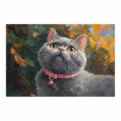 DunPei Wandkunst auf Leinwand mit Tiermotiv Schnelle Katze Poster an der Wand sind auch ideale Geschenke für Familie Paare(Grau198)-70x100cm Ungerahmt von DunPei