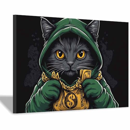 DunPei Wandkunst auf Leinwand mit Tiermotiv Schnelle Katze Poster an der Wand sind auch ideale Geschenke für Familie Paare(Grün156)-30x45cm Gerahmt von DunPei