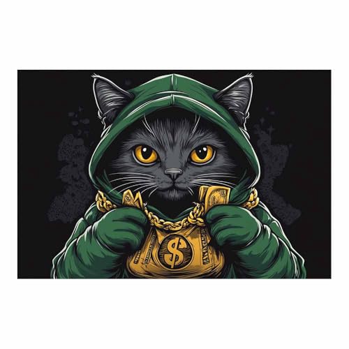 DunPei Wandkunst auf Leinwand mit Tiermotiv Schnelle Katze Poster an der Wand sind auch ideale Geschenke für Familie Paare(Grün156)-60x90cm Ungerahmt von DunPei