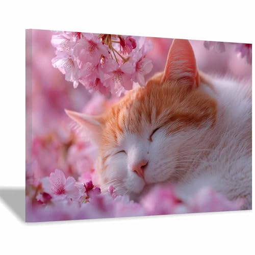 DunPei Wandkunst auf Leinwand mit Tiermotiv Schnelle Katze Poster an der Wand sind auch ideale Geschenke für Familie Paare(Rosa121)-60x90cm Gerahmt von DunPei