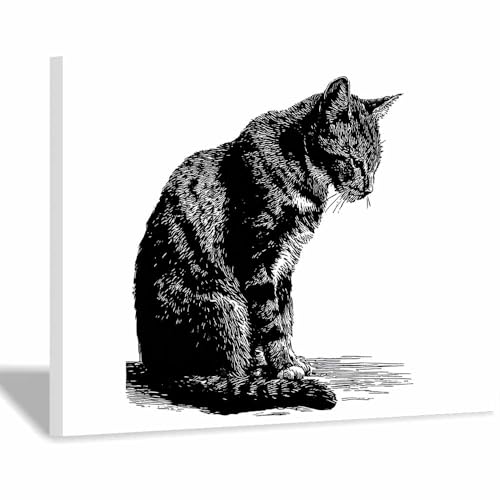 DunPei Wandkunst auf Leinwand mit Tiermotiv Schnelle Katze Poster an der Wand sind auch ideale Geschenke für Familie Paare(Schwarz Weiß79)-50x70cm Gerahmt von DunPei
