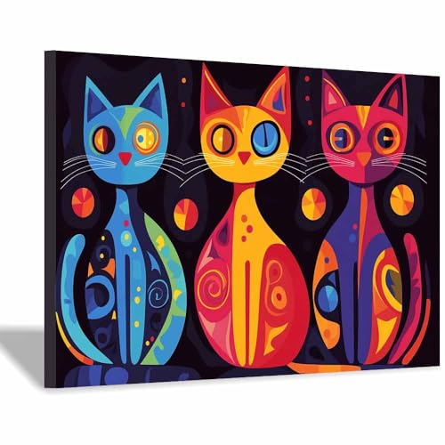 DunPei Wandkunst auf Leinwand mit Tiermotiv Schöne Katze Poster an der Wand sind auch ideale Geschenke für Familie Paare(Mehrfarbige149)-60x90cm Gerahmt von DunPei