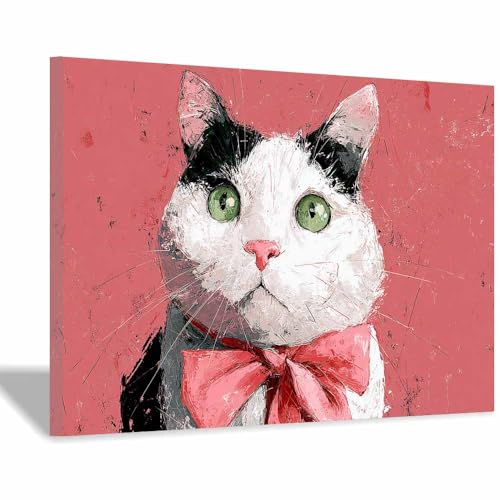 DunPei Wandkunst auf Leinwand mit Tiermotiv Schöne Katze Poster an der Wand sind auch ideale Geschenke für Familie Paare(Rosa72)-60x90cm Gerahmt von DunPei
