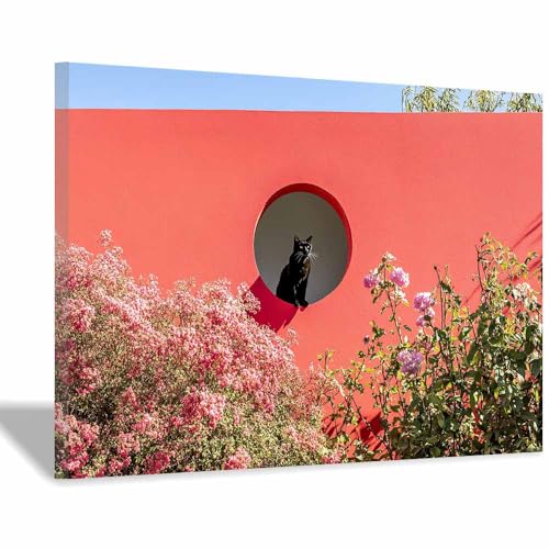 DunPei Wandkunst auf Leinwand mit Tiermotiv Süße Katze Poster an der Wand sind auch ideale Geschenke für Familie Paare(Rosa184)-70x100cm Gerahmt von DunPei