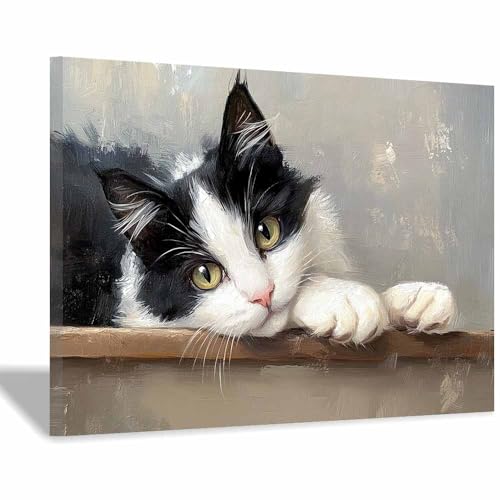 DunPei Wandkunst auf Leinwand mit Tiermotiv Süße Katze Poster an der Wand sind auch ideale Geschenke für Familie Paare(Weiß16)-30x45cm Gerahmt von DunPei