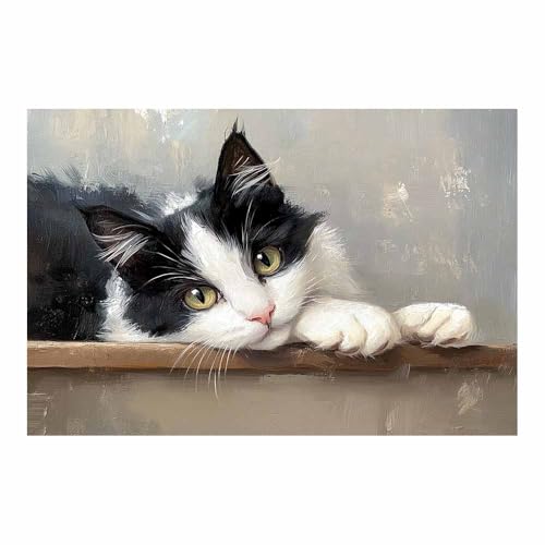 DunPei Wandkunst auf Leinwand mit Tiermotiv Süße Katze Poster an der Wand sind auch ideale Geschenke für Familie Paare(Weiß16)-50x70cm Ungerahmt von DunPei