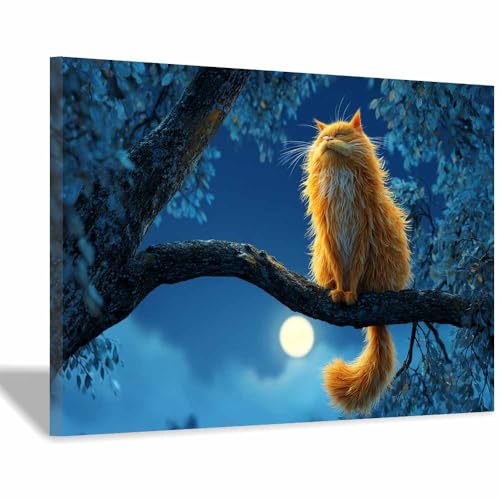 DunPei Wandkunst auf Leinwand mit Tiermotiv faule Katze Poster an der Wand sind auch ideale Geschenke für Familie Paare(Blau114)-30x45cm Gerahmt von DunPei