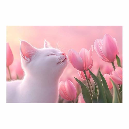 DunPei Wandkunst auf Leinwand mit Tiermotiv faule Katze Poster an der Wand sind auch ideale Geschenke für Familie Paare(Rosa191)-60x90cm Ungerahmt von DunPei