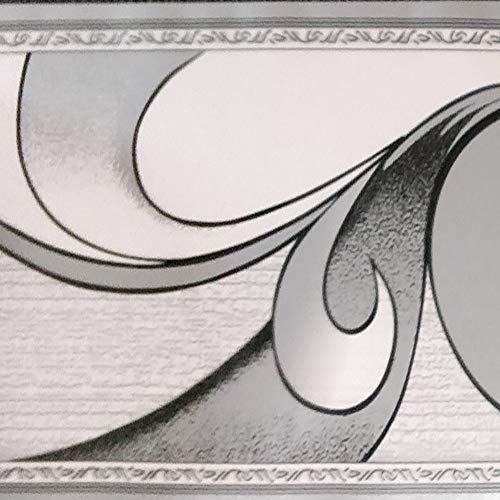 Dundee Deco BD3222 Tapeten-Bordüre, abstrakt, graue Schnörkel, Tapetenbordüre Retro-Design, Rolle 10 m x 10 cm, selbstklebend von Dundee Deco