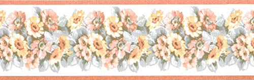 Dundee Deco BD6175 Tapeten Bordüre – Floral Fire Orange Grün Gelb Blumen auf Rebe Tapetenbordüre Retro Design 4,57 m x 8,89 cm von Dundee Deco