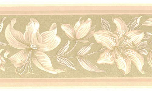 Dundee Deco BRAZBD6363 Tapetenbordüre – Blumen-Beige, braune Blumen auf Ranken, Wandbordüre, Retro-Design, 4,57 m x 17,27 cm von Dundee Deco