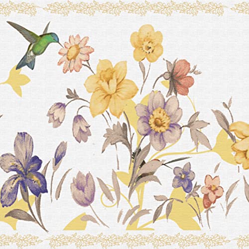 Dundee Deco DDAZBD9020 Tapetenbordüre zum Abziehen und Aufkleben, Blumenmuster, Violett, Cremefarben, rosa Blumen, Kolibri-Wandbordüre, Retro-Design, 4,57 m x 17,78 cm, selbstklebend von Dundee Deco