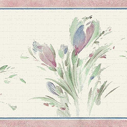 Dundee Deco DDAZBD9022 Tapetenbordüre zum Abziehen und Aufkleben, Blumenmuster, Blau, Grün, Sepia-Wiesenstrauß, Wandbordüre, Retro-Design, 4,57 m x 17,78 cm, selbstklebend von Dundee Deco