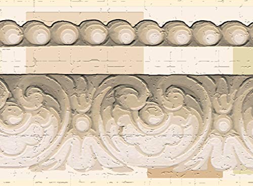 Dundee Deco DDAZBD9050 Tapetenbordüre zum Abziehen und Aufkleben, viktorianisches Beige, Sepia, cremefarbene Kronenform, Wandbordüre, Retro-Design, 4,57 m x 17,78 cm, selbstklebend von Dundee Deco