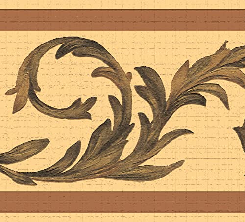 Dundee Deco DDAZBD9067 Tapetenbordüre zum Abziehen und Aufkleben, Damastgrün, Beige, Blumenbordüre, Wandbordüre, Retro-Design, 4,57 m x 17,78 cm, selbstklebend von Dundee Deco