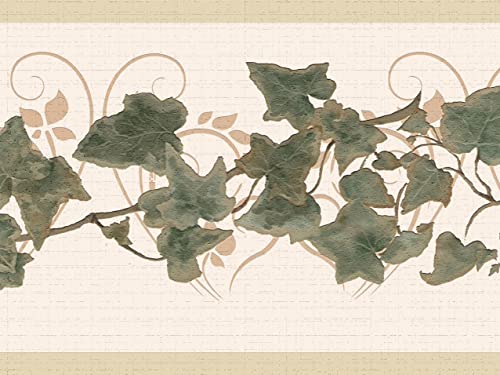 Dundee Deco DDAZBD9297 Bordüre zum Abziehen und Aufkleben – abstrakte grüne Blätter auf einer Rankenwand, Retro-Design, 4,57 m x 17,78 cm, selbstklebend von Dundee Deco