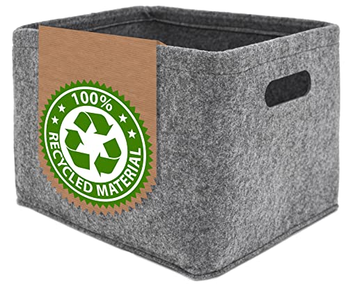 DuneDesign 100% Recycling: Filz Aufbewahrungsbox - 32x26x23 Filzkorb Organizer - Aufbewahrungskorb Faltbar - Regaleinsatz Korb - Ordnungsbox für Regale - Kinderzimmer Aufbewahrung - Filzbox Grau von DuneDesign
