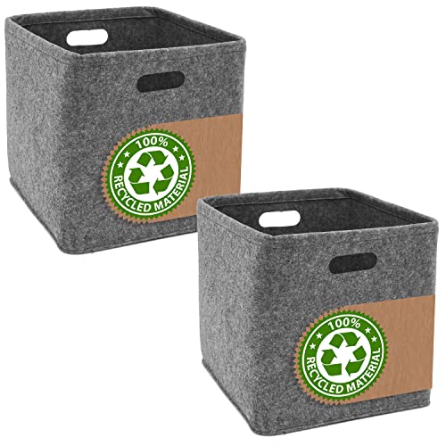 DuneDesign 2er Set: Recycling Filz Aufbewahrungsbox 33x33x33 - Kompatibel mit Kallax Regal - Cube Organizer Regalfach Einsatz - Ordnungsbox Kinderzimmer Filzkorb Aufbewahrung Kinder Spielzeugkiste von DuneDesign
