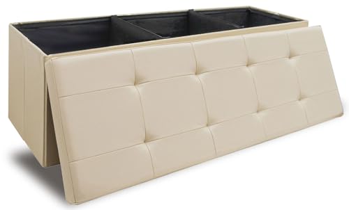 DuneDesign 3 Fächer: Faltbare Sitzbank mit Stauraum 110 cm - 120L Sitztruhe bis 250kg - Aufbewahrungsbox Wohnzimmer Truhe mit Deckel - Aufbewahrung Sitzbank Schlafzimmer Organizer Spielzeug Kiste von DuneDesign