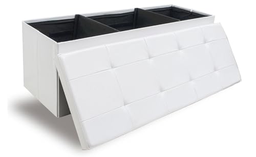 DuneDesign 3 Fächer: Faltbare Sitzbank mit Stauraum 110 cm - 120L Sitztruhe bis 250kg - Aufbewahrungsbox Wohnzimmer Truhe mit Deckel - Aufbewahrung Sitzbank Schlafzimmer Organizer Spielzeug Kiste von DuneDesign