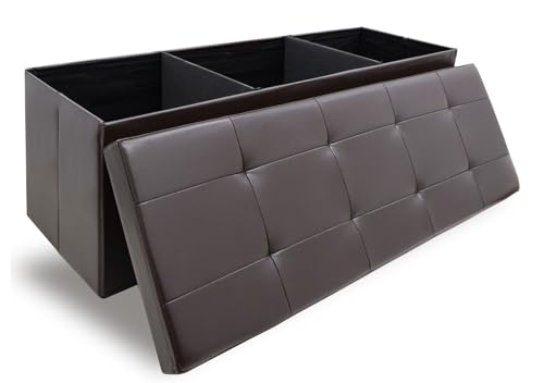DuneDesign 3 Fächer: Faltbare Sitzbank mit Stauraum 110 cm - 120L Sitztruhe bis 250kg - Aufbewahrungsbox Wohnzimmer Truhe mit Deckel - Aufbewahrung Sitzbank Schlafzimmer Organizer Spielzeug Kiste von DuneDesign