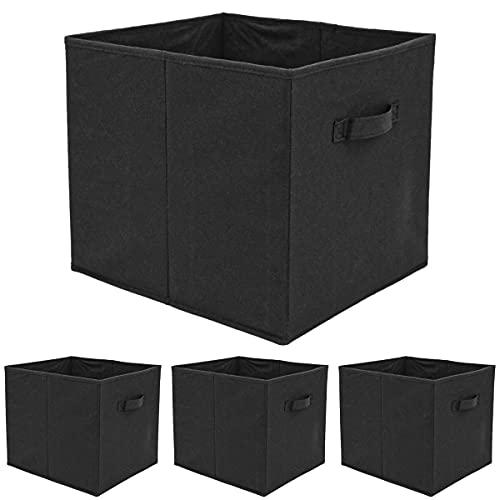DuneDesign 4er Set Aufbewahrungsbox für Kallax Regal - 33x38x33 Stoff Box mit Griff - Faltbox Schwarz von DuneDesign