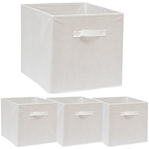 DuneDesign 4er Set Aufbewahrungsbox für Kallax Regal - 33x38x33 Stoff Box mit Griff - Faltbox Weiß von DuneDesign