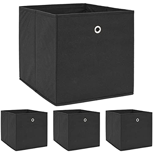 DuneDesign 4er Set Aufbewahrungsbox für Kallax Regal - 33x38x33 Stoff Box mit Öse - Faltbox Schwarz von DuneDesign
