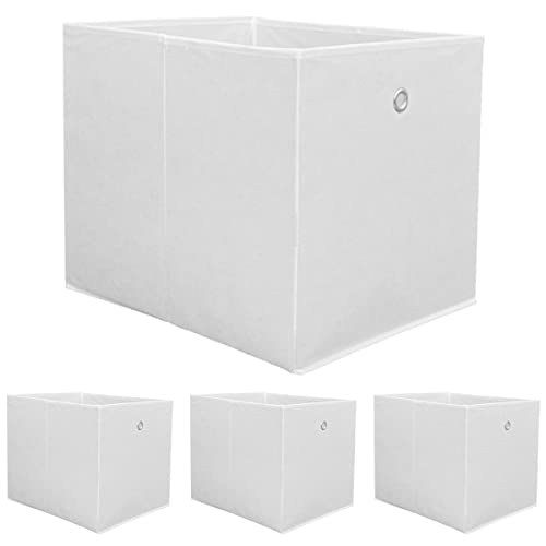 DuneDesign 4er Set Aufbewahrungsbox für Kallax Regal - 33x38x33 Stoff Box mit Öse - Faltbox Weiß von DuneDesign