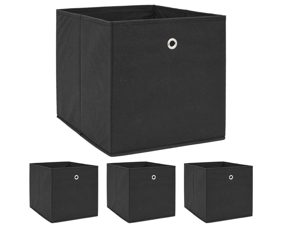 DuneDesign Aufbewahrungsbox 4er Set Aufbewahrungsbox 33x38x33 mit Öse Faltbox, Kallax Faltboxen schwarz von DuneDesign