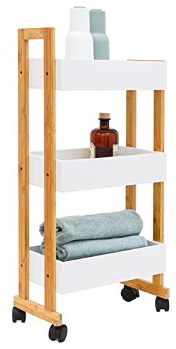 DuneDesign Bambus Nischenregal 20 cm Breit - 38x20x80 Schmales Regal auf Rollen - Nischenschrank Küche Bad Nischenwagen - Regal Schmal Mini Schrank für Nische Badschrank auf Rollen Toiletten Organizer von DuneDesign