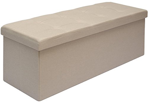 DuneDesign Faltbare Sitzbank 110x38x38cm XXL Sitztruhe inkl. 2 Trennwände 120L Polsterbank Fußbank Leinen-Optik Beige von DuneDesign