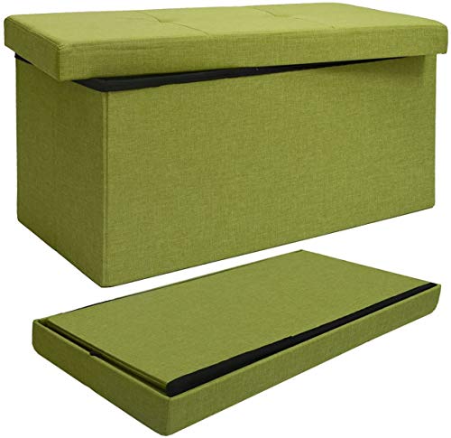 DuneDesign Faltbare Sitzbank 76x38x38cm Sitztruhe inkl Trennwand 80L Polsterbank Fußbank Ottomane Leinen-Optik Grün von DuneDesign