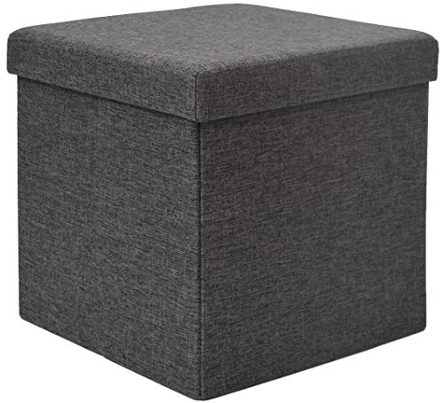 DuneDesign Faltbarer Sitzhocker 38cm Fußhocker Polsterhocker mit ca 42L Stauraum Sitzwürfel Sitzkasten Ottomane Leinen Dunkelgrau von DuneDesign