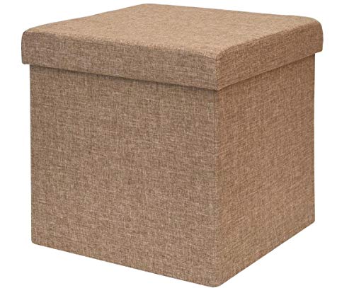 DuneDesign Faltbarer Sitzhocker 38cm Fußhocker Polsterhocker mit ca 42L Stauraum Sitzwürfel Sitzkasten Ottomane Leinen Hellbraun von DuneDesign