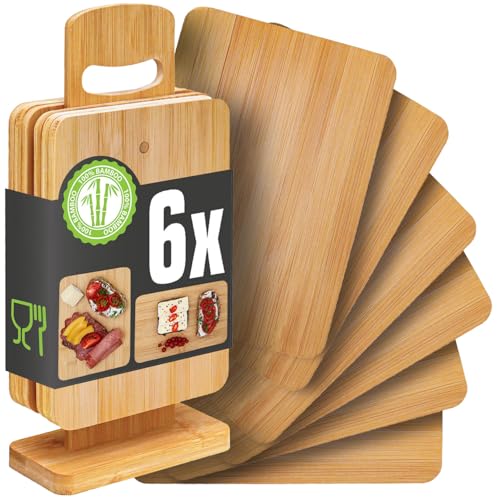 DuneDesign Frühstücksbrettchen mit Ständer 6er Set - 22x15 Schneidebrett mit Ständer - Jausenbrett Holz Frühstücksbretter mit Halter Bambusbrettchen Holzbrettchen Küche Brotbretter mit Ständer DuneDesign Frühstücksbrettchen mit Ständer 6er Set - 22x15 Schneidebrett mit Ständer - Jausenbrett Holz Frühstücksbretter mit Halter Bambusbrettchen Holzbrettchen Küche Brotbretter mit Ständer von DuneDesign