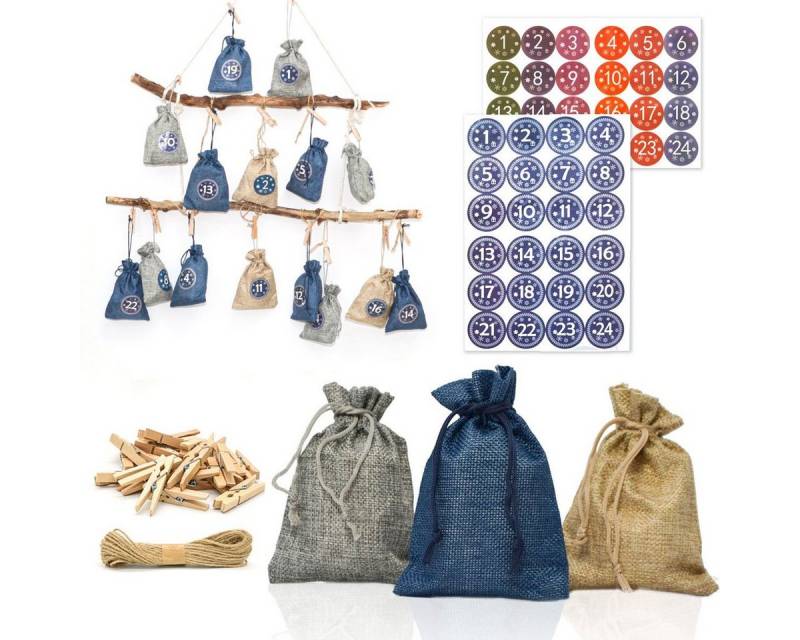 DuneDesign befüllbarer Adventskalender Adventskalender zum Befüllen - 24 Geschenksäckchen, 24 Geschenk Säckchen Bastelset von DuneDesign