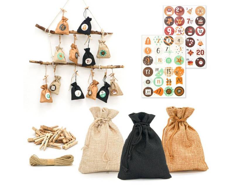 DuneDesign befüllbarer Adventskalender DIY Adventskalender Bastelset mit 24 Jutesäckchen, Nachhaltige Beutel mit Stickern und Zubehör zum Befüllen DuneDesign befüllbarer Adventskalender DIY Adventskalender Bastelset mit 24 Jutesäckchen, Nachhaltige Beutel mit Stickern und Zubehör zum Befüllen von DuneDesign