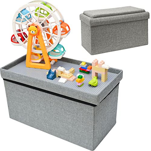 DuneDesign Kinder Aufbewahrungsbox mit Bauplatte im Deckel - 53x27x30 Sitzbank - Baustein Spieltisch Kompatibel mit Lego von DuneDesign