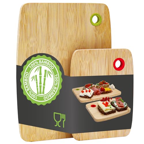 DuneDesign Massiv & Beständig: Farbcodiertes Schneidebrett Bambus 2er Set - 30x22cm Antibakterielles Holzbrett mit Farbcode - Küchenbretter Bambus Schneidebrett Holz Holzbrett Küche Zubehör Haushalt von DuneDesign