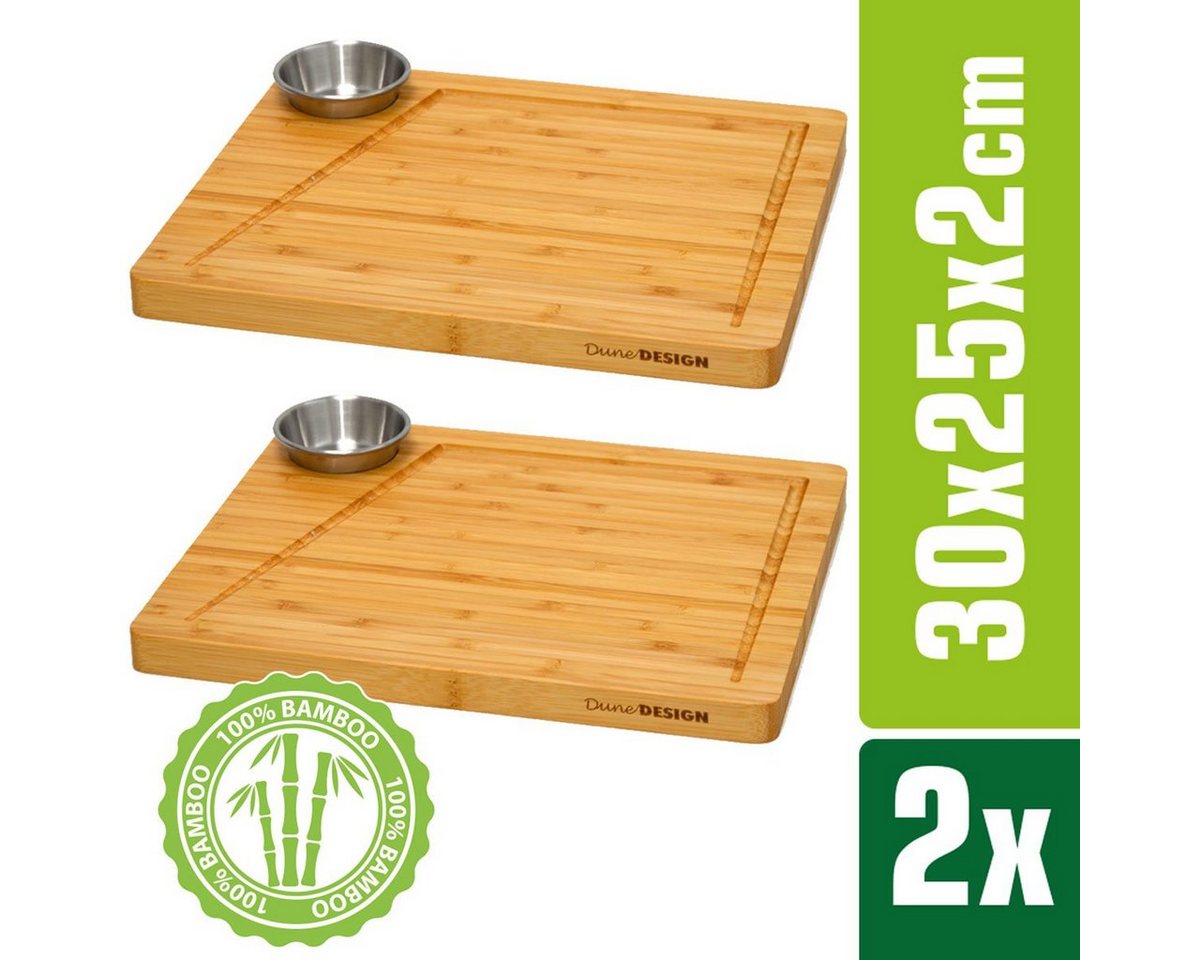 DuneDesign Schneidebrett 2er-Set Servierbrett Dip-Schale Steakteller, Holz, LxBxH:30cmx25cmx2cm von DuneDesign