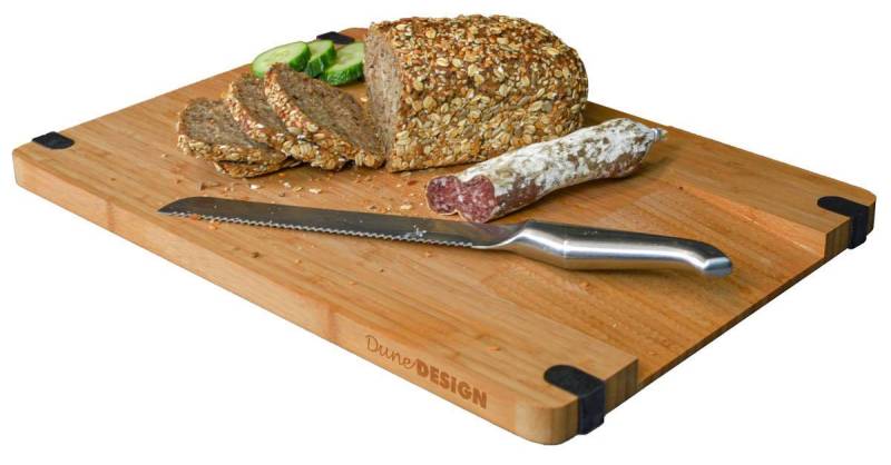 DuneDesign Schneidebrett Holz mit Ausguss - 44x30 Antirutsch Küchenbrett - Hackbrett Rutschfest, Holz, Bambus Holzbrett mit Saftrille - Antibakteriell, Pflegeleicht & Stabil von Dunedesign