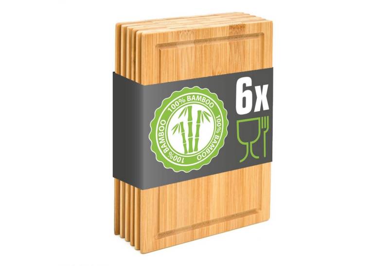 DuneDesign Schneidebrett 6er Set Frühstücksbrett Bambus 22x15 - Holz Küchenbrett mit Saftrille, Bambus, Brotzeitbrett Antibakteriell - Schneidebrett Hitzebeständig Hygienisch von DuneDesign
