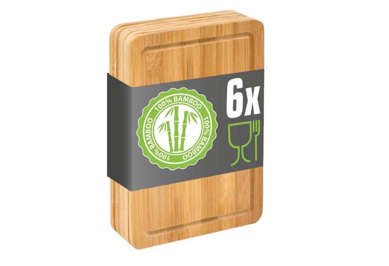 DuneDesign Schneidebrett 6er Set Frühstücksbrett Bambus 22x15 - Holz Küchenbrett mit Saftrille, Bambus, Brotzeitbrett Antibakteriell - Schneidebrett Hitzebeständig Hygienisch von DuneDesign